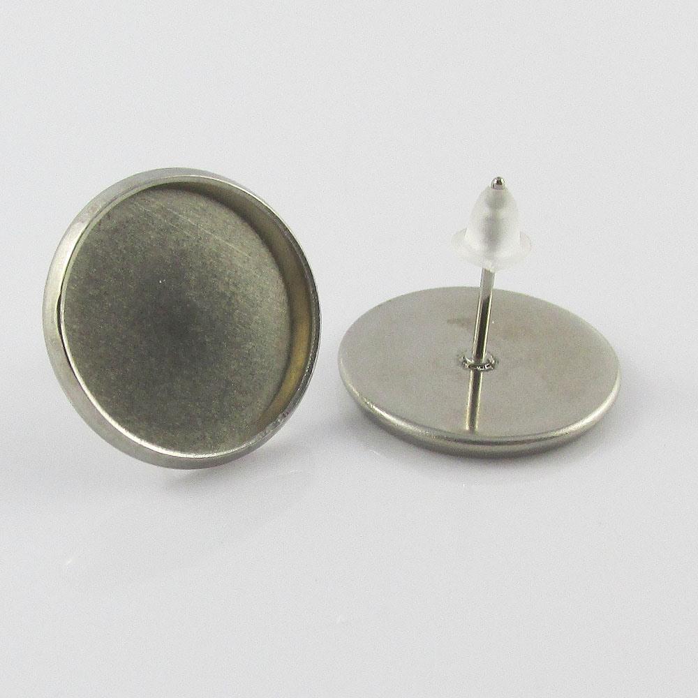 Bulk 20pcs (10 pair) Round Cabochon Post Stud Earring Finding Fit 14mm Cabs SS