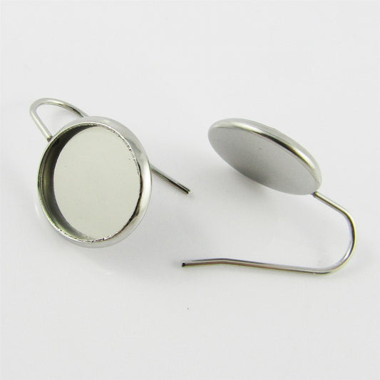 Bulk 10pcs Round Cabochon Drop Hook Earring 23x14mm Fit 12mm Cabs SSteel