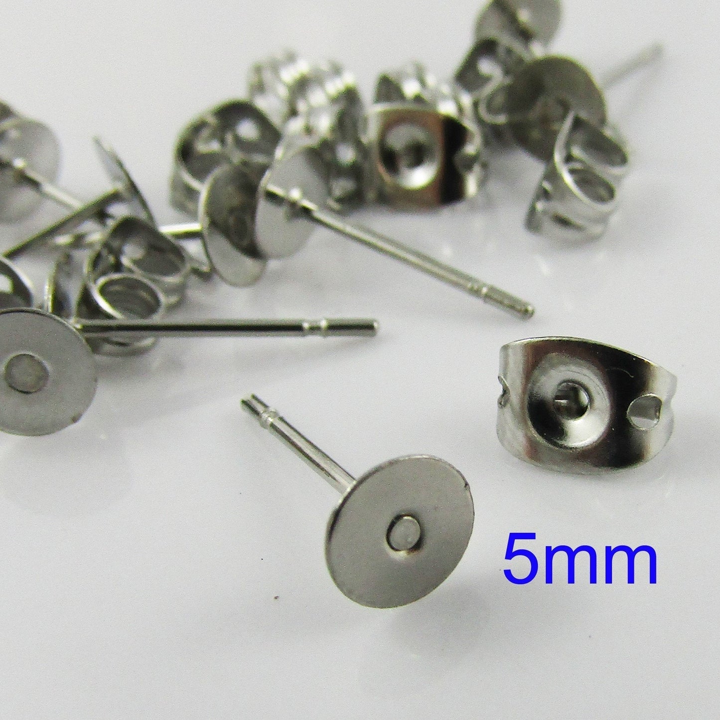 Bulk 50pcs Flat Glue Pad with Backs Post Stud Earring Finding 304SS Pick Size