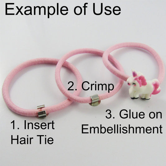 Bulk 20pcs DIY Hair Tie Embellishment Crimp Base Finding 8x5mm Fit 3-4mm Elastic