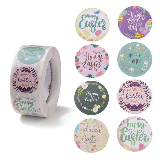 1 Roll 500pcs Happy Easter Self Adhesive Paper Sticker Labels 25mm