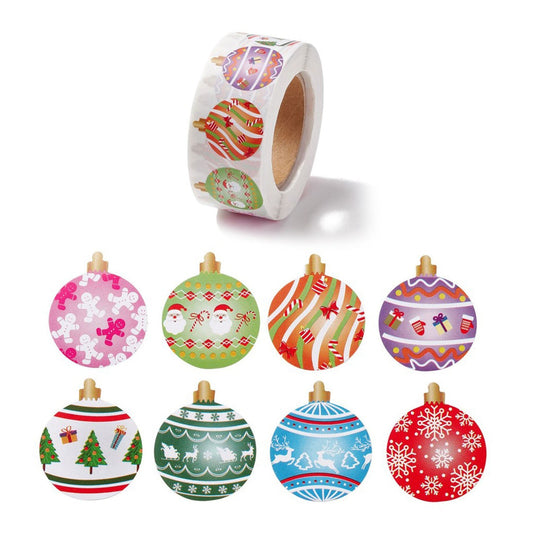 1 Roll 500pcs Christmas Bauble Festive Round Self Adhesive Paper Stickers 25mm