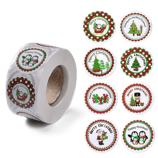 1 Roll 500pcs Merry Christmas Round Self Adhesive Paper Stickers 25mm