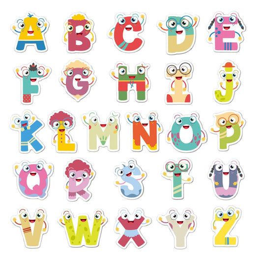 52pcs Cartoon Alphabet Sticker Bundle Schoolbooks Cards Junk Journal
