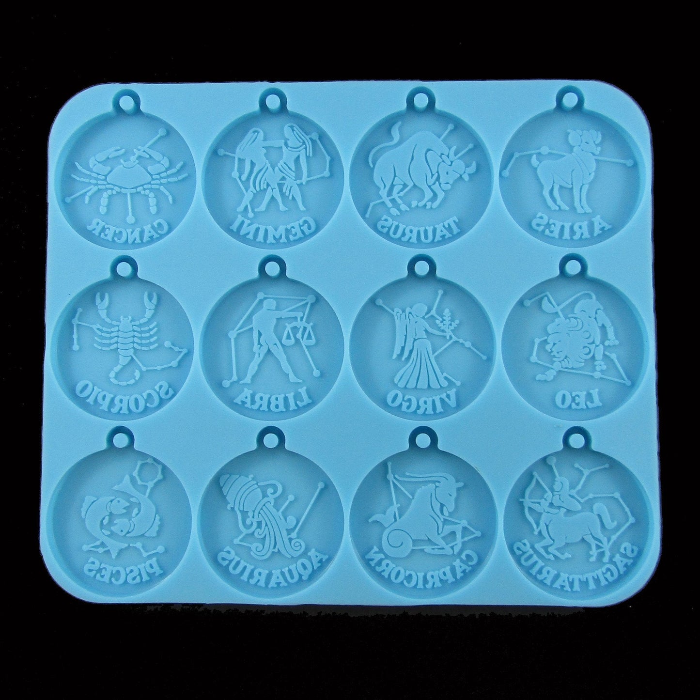 12 Constellations Zodiac Flat Round Pendants Silicone Mould for Epoxy Resin