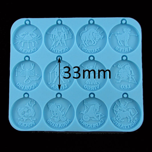 12 Constellations Zodiac Flat Round Pendants Silicone Mould for Epoxy Resin
