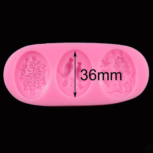 Oval Flower & Bird Cameo Cabochon Silicone Mould FOOD GRADE Chocolate or Resin