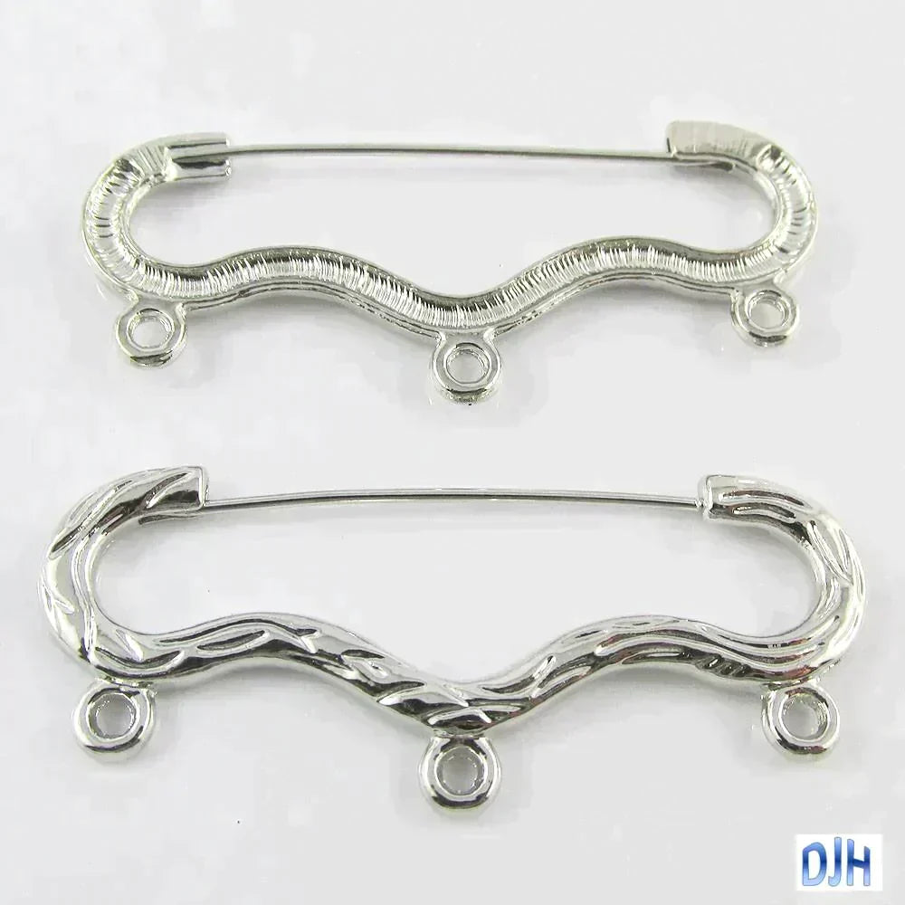 Bulk 5pk DIY 3 Loop Scroll Kilt Pin Safety Pin Brooch Silver Tone 47x20mm
