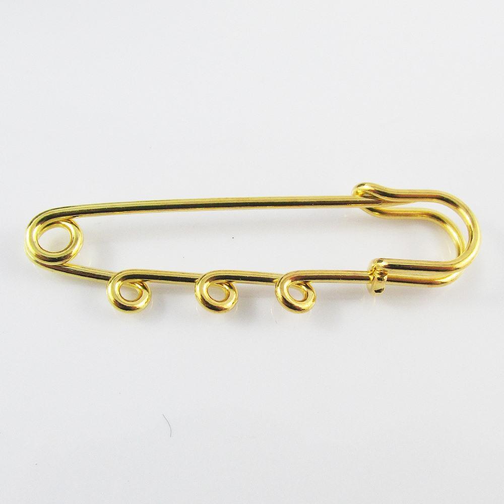 Bulk 5pk DIY Gold Tone 3 Loop 50mm Kilt Pin Safety Pin Brooch
