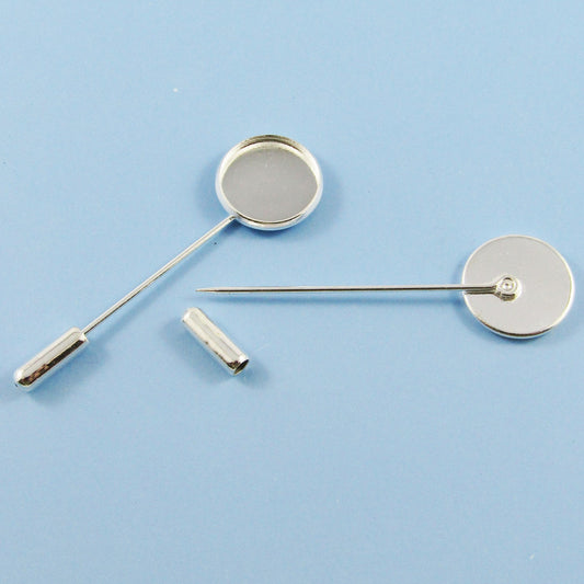 Bulk 5pk DIY Round Cabochon Setting Stick Pin Brooch Silver Plate 50mm