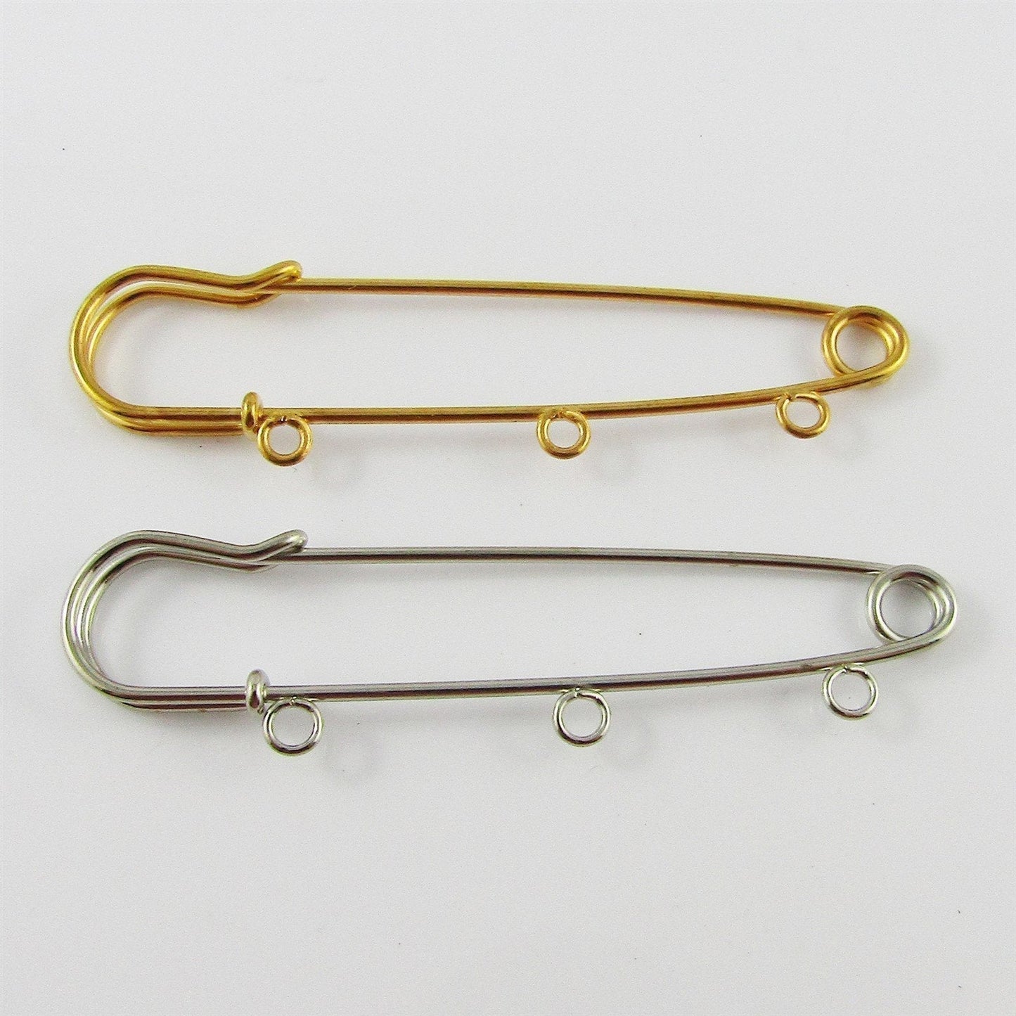 Bulk 5pk DIY 3 Loop 75mm Kilt Pin Safety Pin Brooch Choice of Gold or Silver