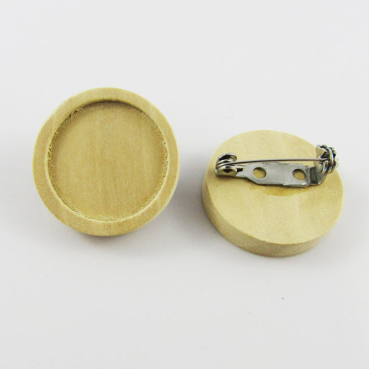 Bulk 5pk DIY Round Cabochon Setting Bar Pin Brooch SS & WOOD Select Size