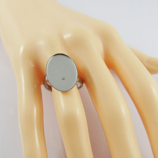 10pc DIY Ring Base with VERTICAL OVAL Cabochon Setting Fit 18x13 Cabs SS