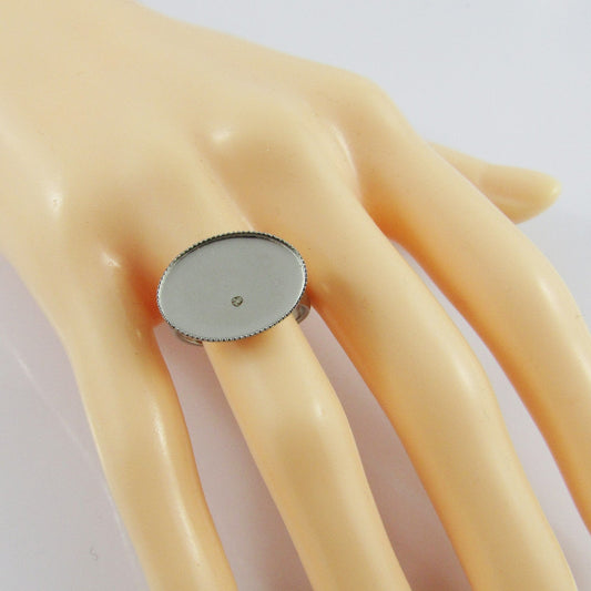 10pc DIY Ring Base with HORIZONTAL OVAL Cabochon Setting Fit 18x13 Cabs SS