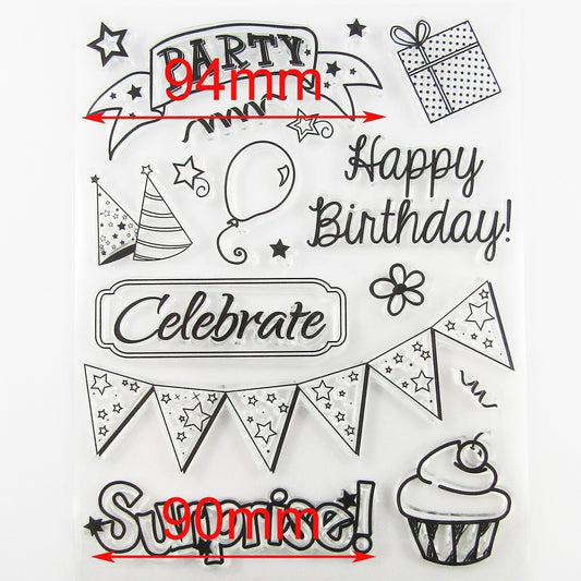 Birthday Surprise Party Clear Stamp Silicone Rubber Scrapbooking Card Making