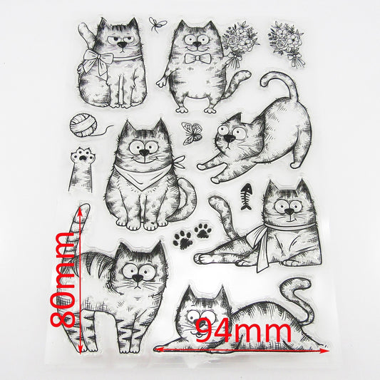 Cartoon Cat Clear Stamp Sheet Silicone Journal Scrapbook Cards