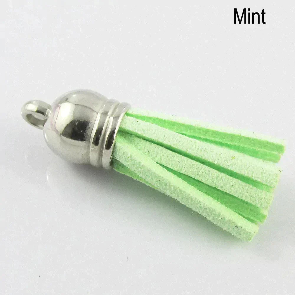 10pce Faux Suede Tassel 35-37mm CCB Acrylic Cap Pick Colour Fashion Accessory