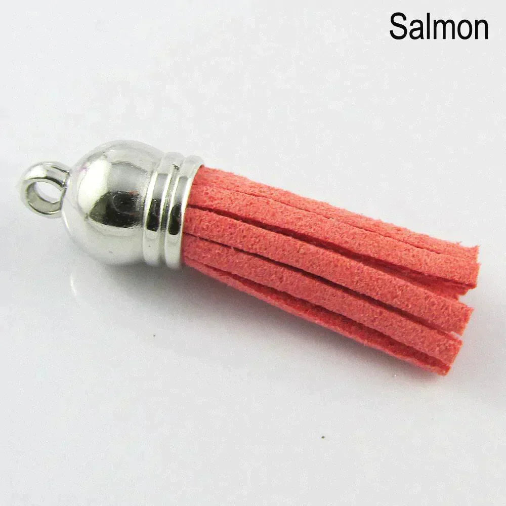 10pce Faux Suede Tassel 35-37mm CCB Acrylic Cap Pick Colour Fashion Accessory
