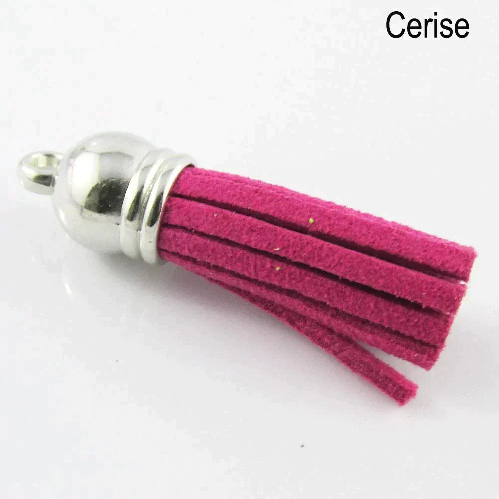 10pce Faux Suede Tassel 35-37mm CCB Acrylic Cap Pick Colour Fashion Accessory