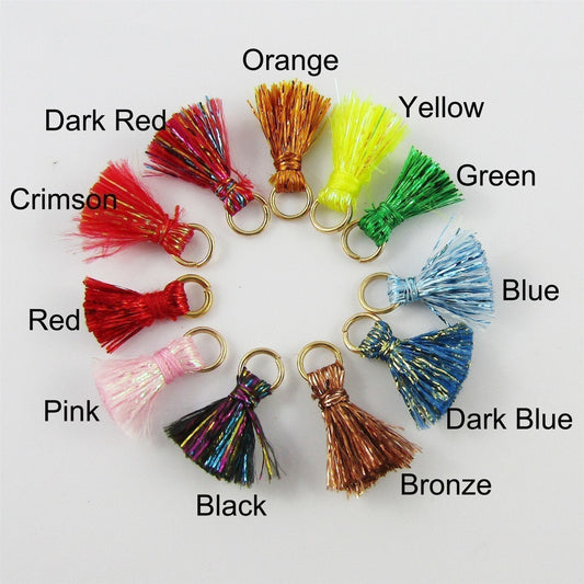 10pce TINY Metallic Thread Tassel with Jumpring 15mm Select Colour
