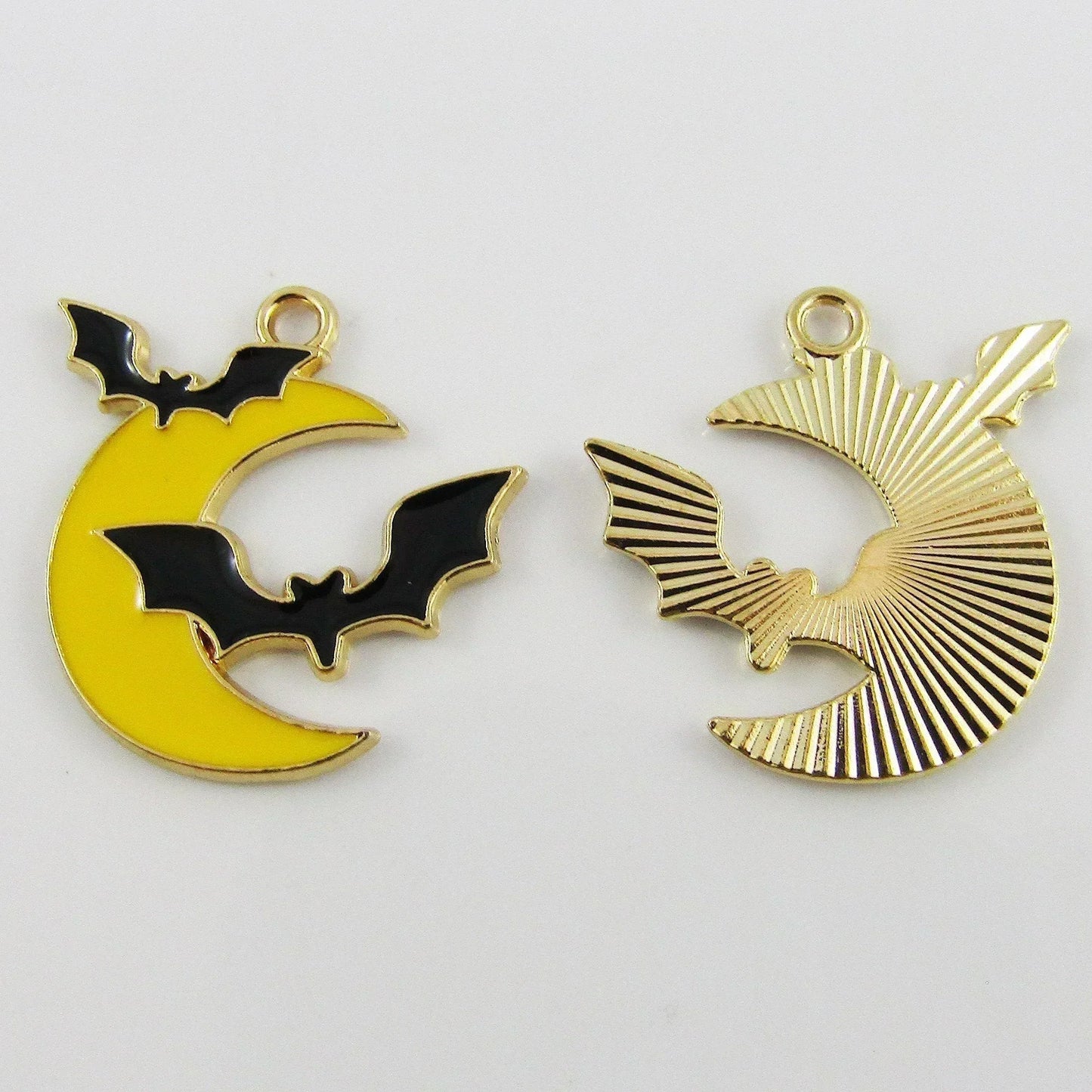 Bulk 10pce Enamel Crescent Moon Bat Charm Pendant Halloween 25x24mm
