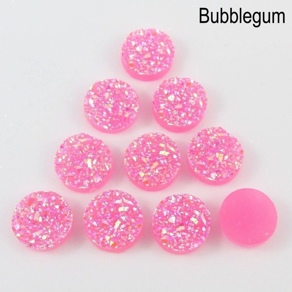 10pcs DIY Resin Druzy Cabochon 12mm Round Flat Back Earrings etc Select Colour