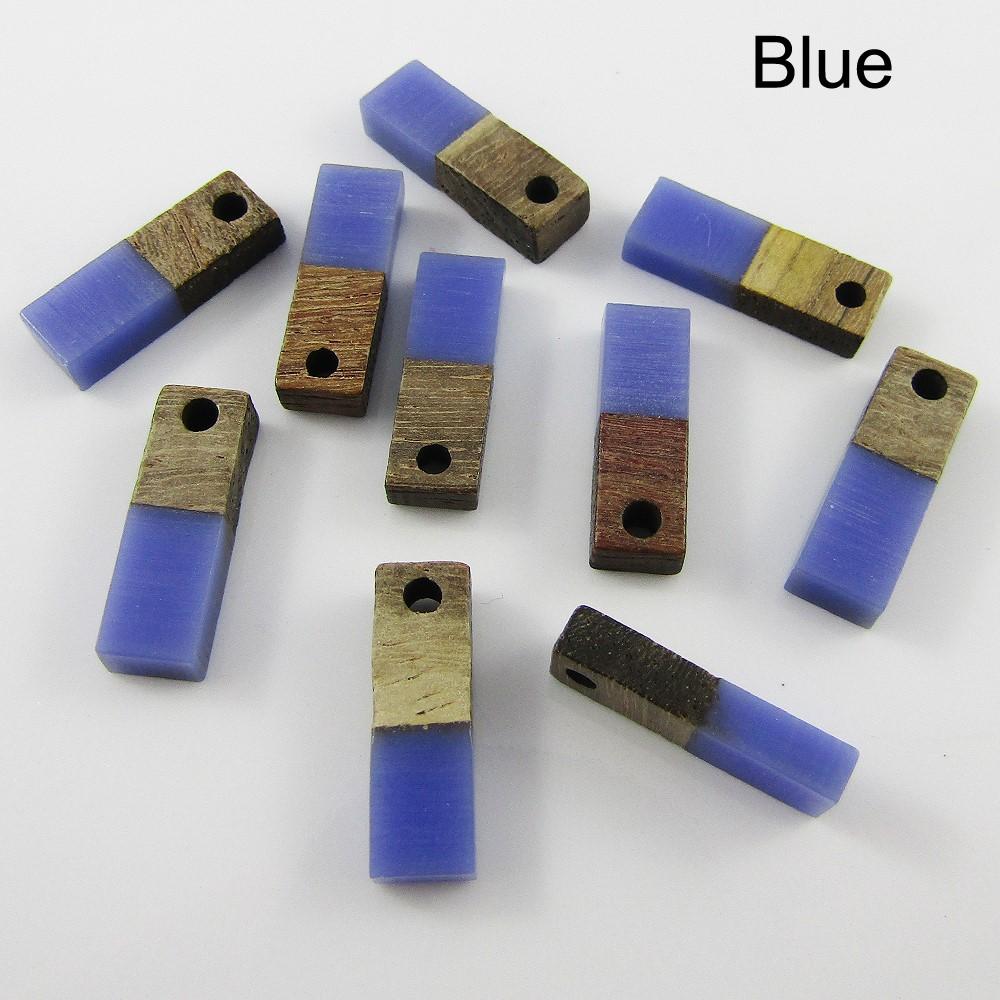 Bulk Resin & Wood Rectangle Charm Pendant 17x5mm Select Colour