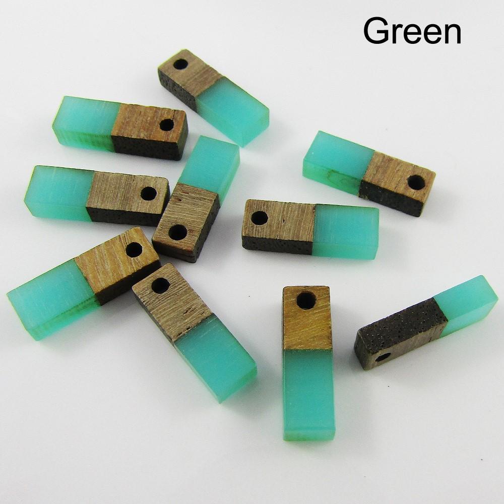 Bulk Resin & Wood Rectangle Charm Pendant 17x5mm Select Colour