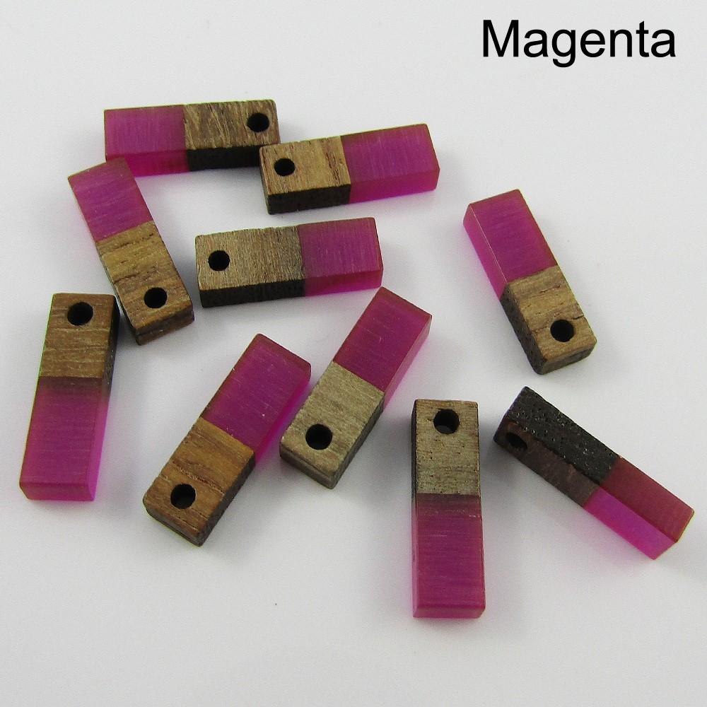 Bulk Resin & Wood Rectangle Charm Pendant 17x5mm Select Colour