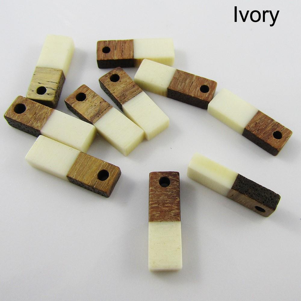 Bulk Resin & Wood Rectangle Charm Pendant 17x5mm Select Colour