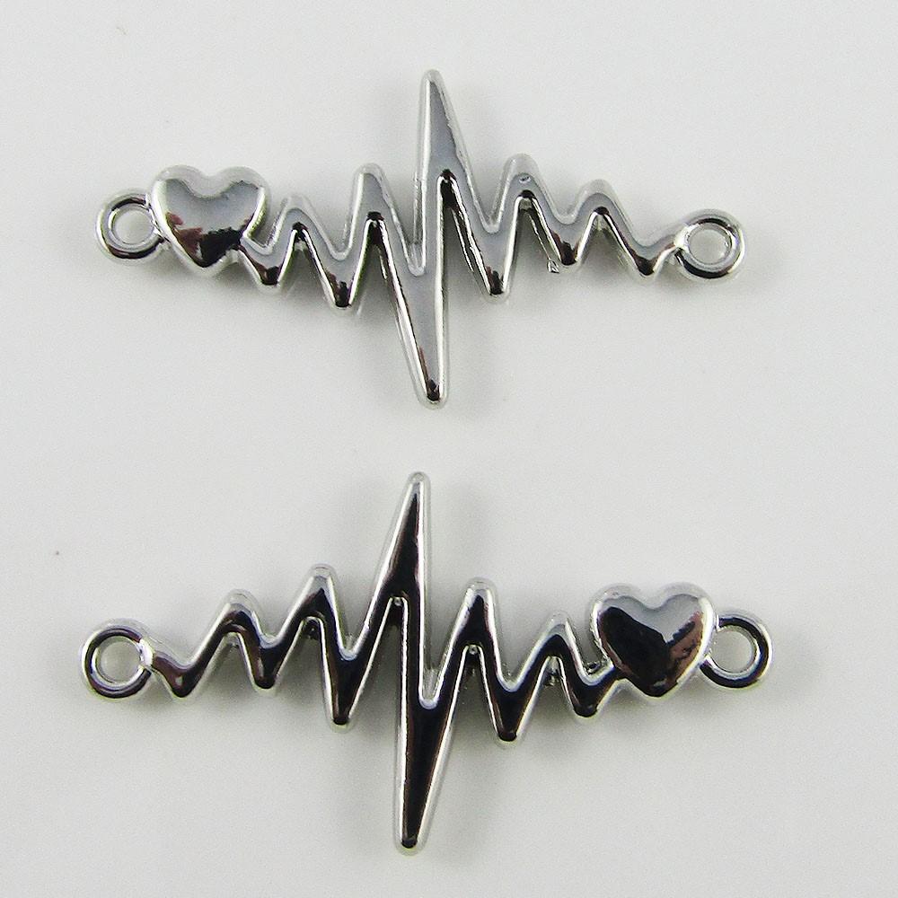 Bulk Tiny Heart Heartbeat Charm Connector Electrocardiogram 31x17mm Select Qty