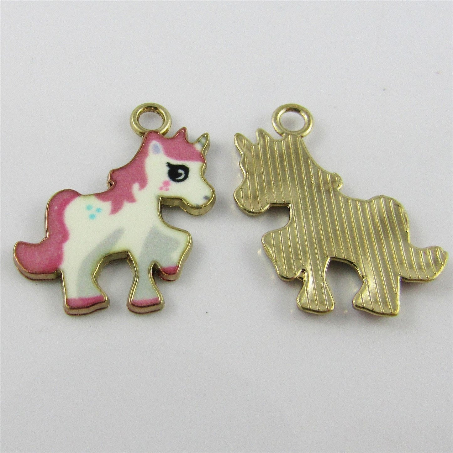 Bulk 10pce Enamel Horse Pony Charm Pink & White 24x20mm