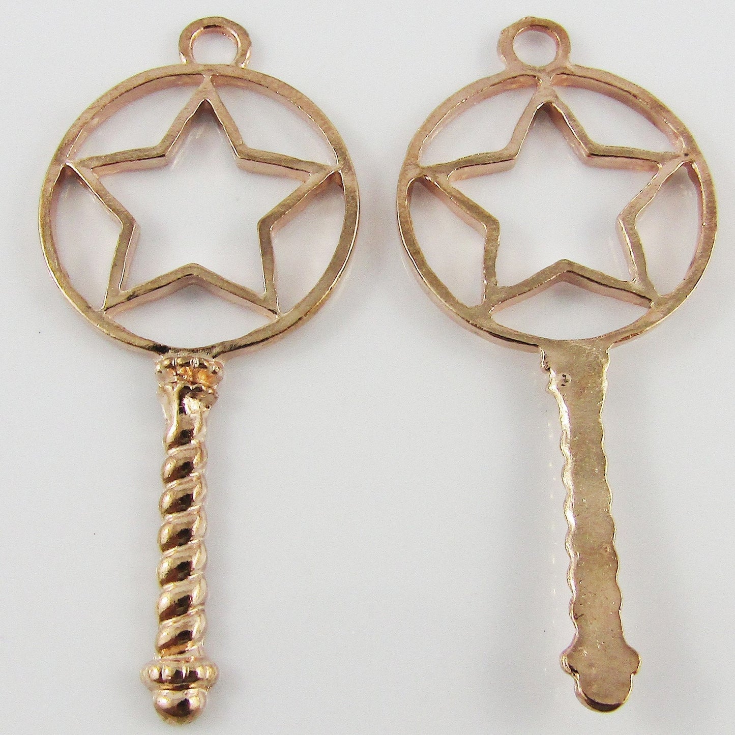 10pcs Star Fairy Wand Charm Pendant Rose Gold 54x24mm Open Bezel