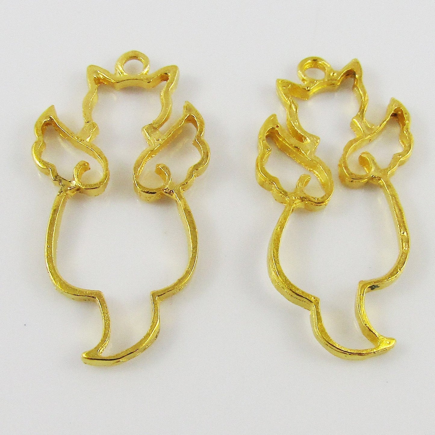 10pcs Angel Kitty Cat Charm Pendant 37x17mm Open Bezel Pick Gold or Silver