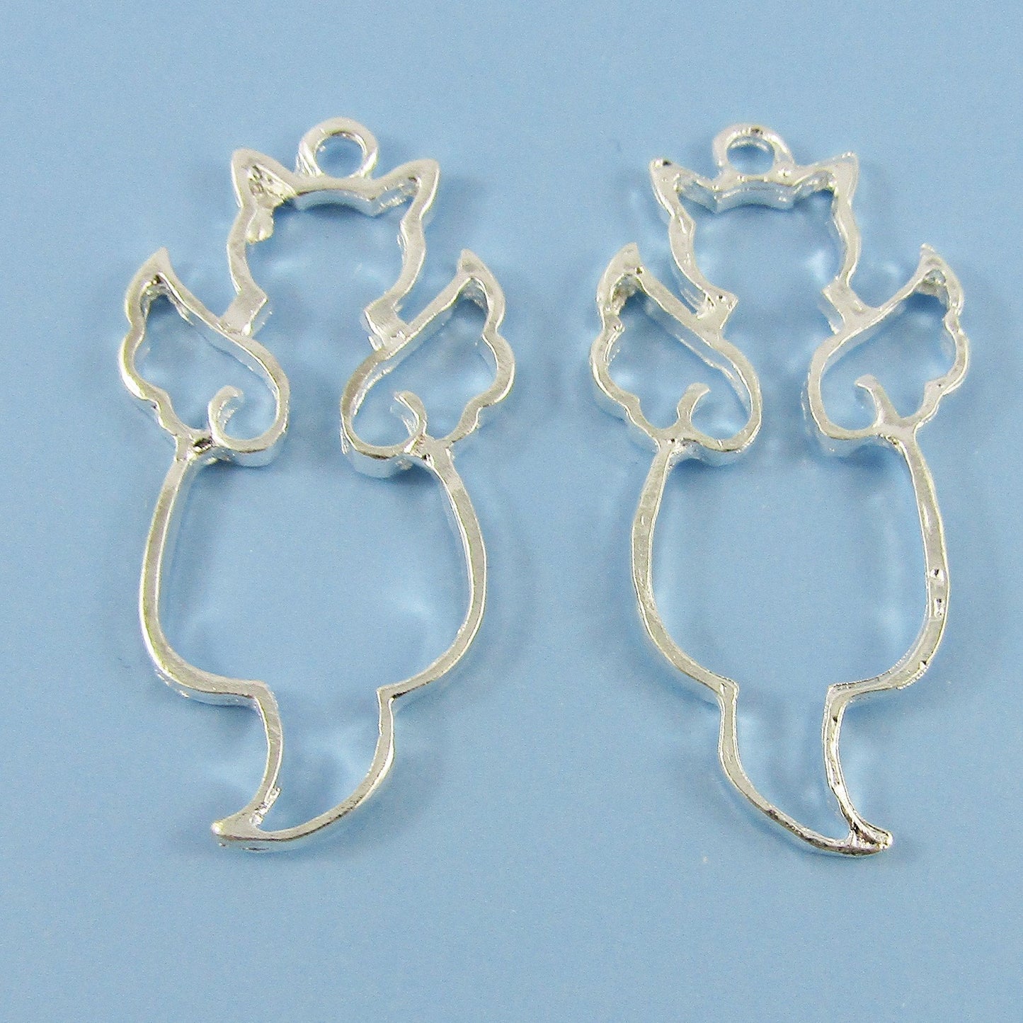 10pcs Angel Kitty Cat Charm Pendant 37x17mm Open Bezel Pick Gold or Silver