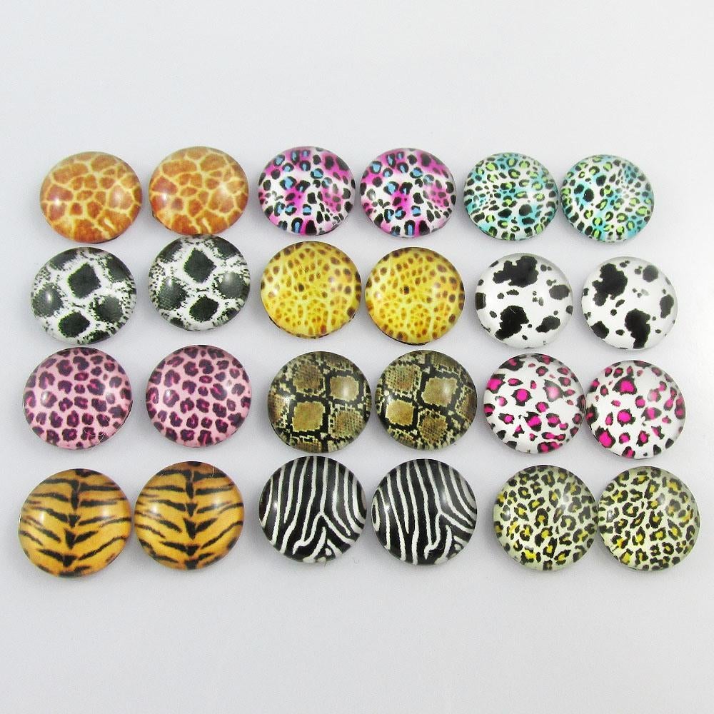 Glass Dome Animal Skin Cabochon 12mm Select 10 or 20 pieces in random pairs
