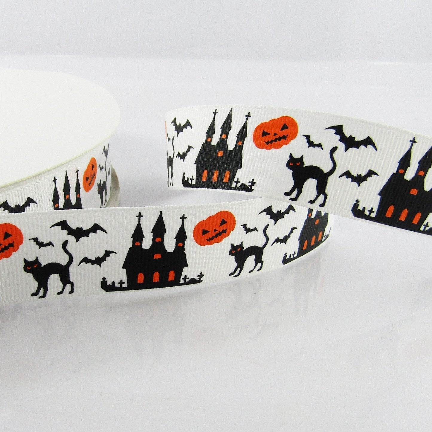 3metres Halloween Print Haunted House Grosgrain Ribbon 25mm Select Colour