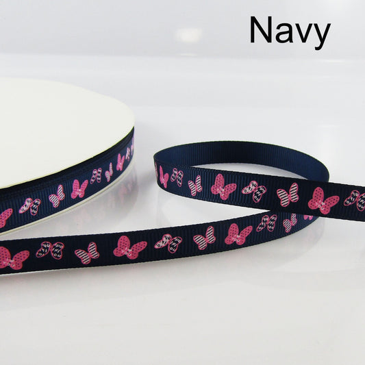 3metres Printed Butterfly Grosgrain Ribbon 9mm Select Colour