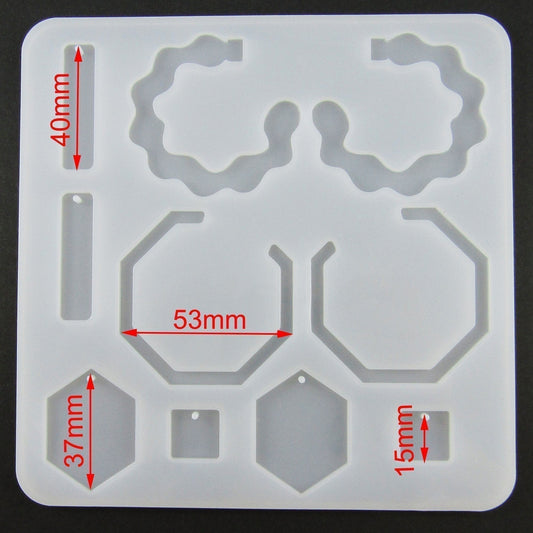 Squiggley Hexagon Hoop Shape Earring Pair Silicone Casting Mould for Epoxy Resin
