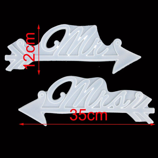 Hanging Arrow Mr & Mrs Couple Wedding Silicone Mould 2pc Set for Epoxy Resin