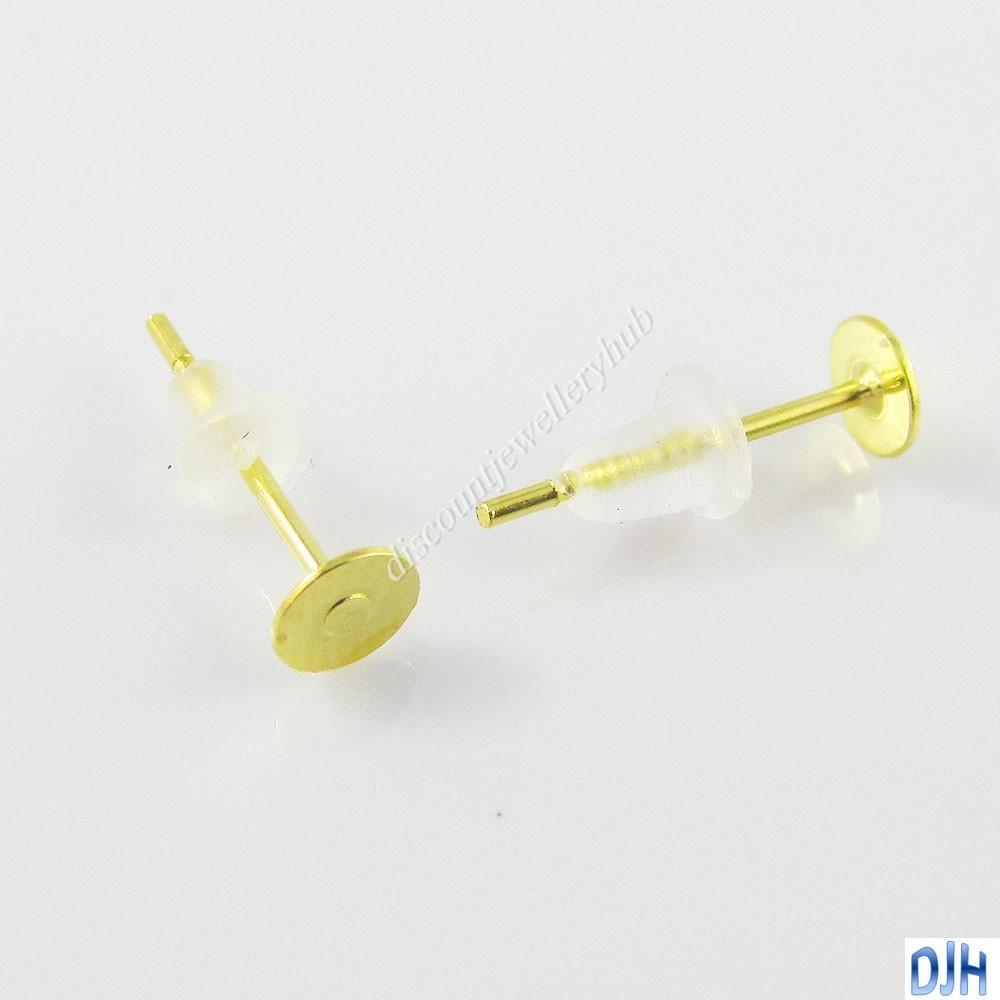 Bulk 20pcs (10 sets) DIY Flat Glue Pad Post Stud Earring Finding & Back 12x4mm