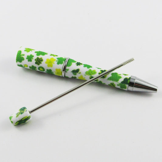 Blank DIY St Patricks Lucky Shamrock Print Beadable Pen 144mm Personalised Gift