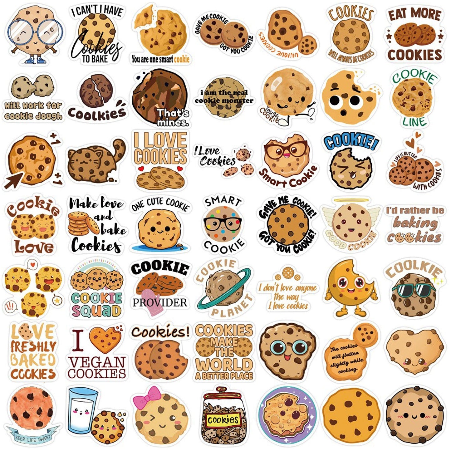 50pcs Choc Chip Cookie Sticker Bundle Schoolbooks Cards Junk Journal