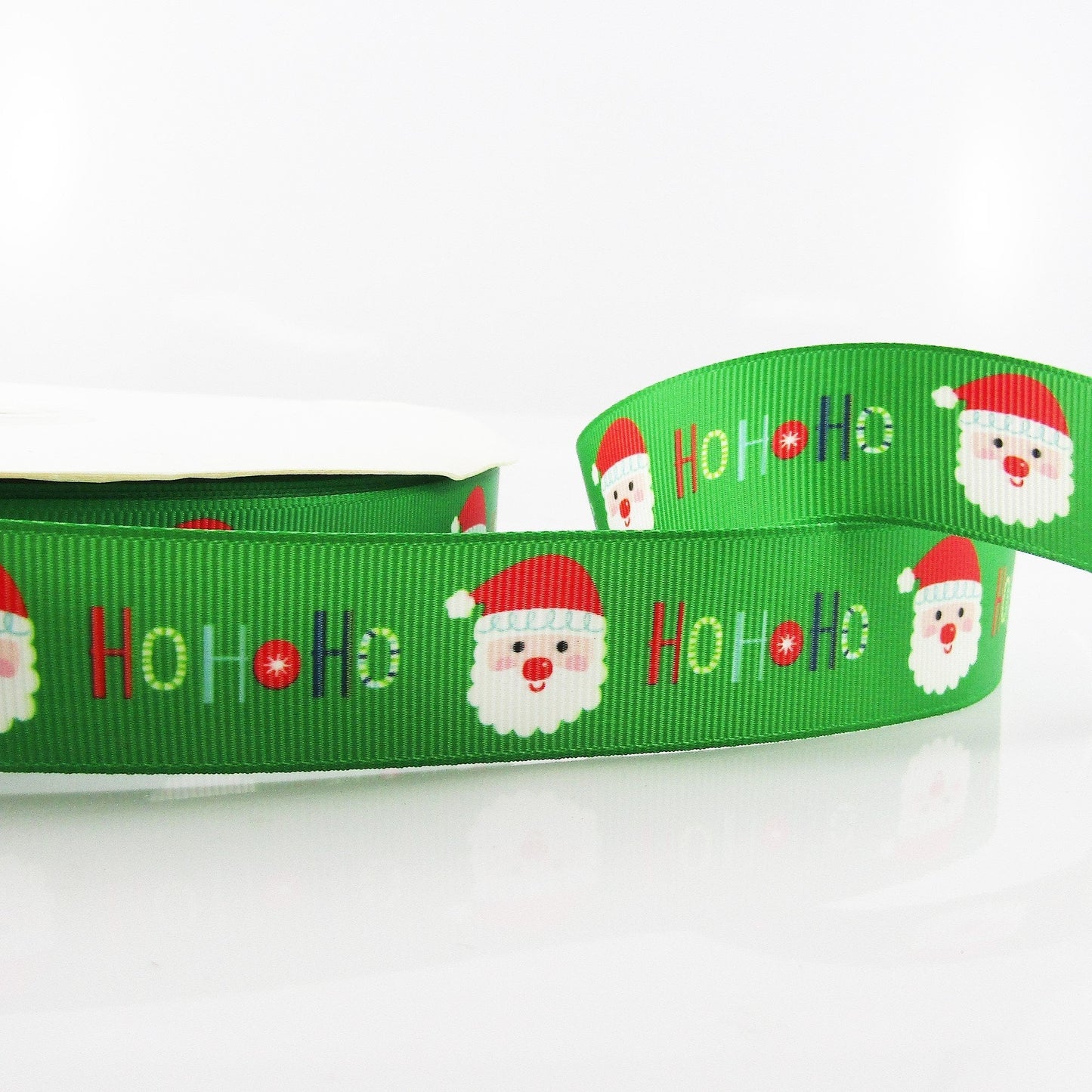 3metres Printed HoHoHo Santa Claus Christmas Grosgrain Ribbon 25mm Green