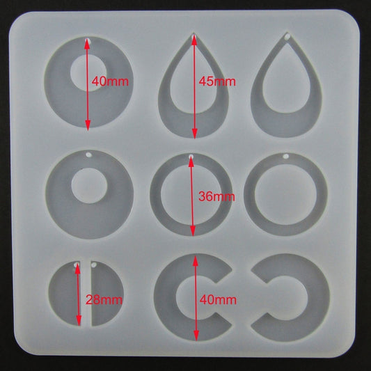 Circle Semicircle Teardrop Earring Pairs Silicone Casting Mould for Epoxy Resin