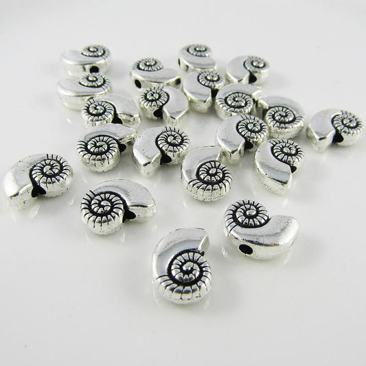 50pcs Sea Snail Shell Spacer Beads 11x8mm Hole 1.5mm Antique Silver
