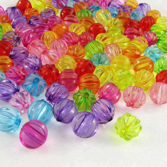 50g 150+pcs Acrylic Round Corrugated Craft Beads Transparent 8mm Hole 1.5mm