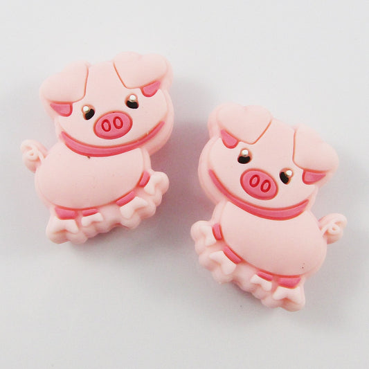 2pcs Pig Silicone Focal Bead Farm Pink 28x25x10mm Hole 2.5mm Pen Keychains