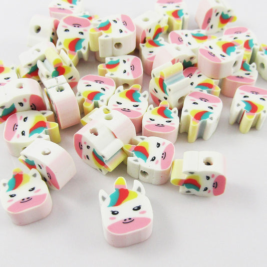 Bulk 50pcs Polymer Clay Unicorn Beads 11x8x4.5mm Hole 1.5mm