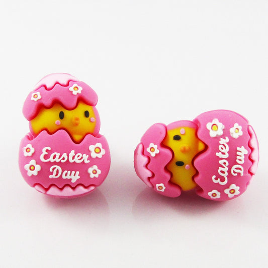 2pcs Easter Egg Eggshell Chicken Silicone Focal Bead 30x22x21mm Hole 3.5mm